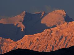 
My favourite view of Annapurna in Upper Mustang is from Geiling. Here is a close up of Annapurna’s East (8026m), Annapurna Central (8051m) and Annapurna (8091m) Main summits at sunset. In front is the Grande Barriere.
